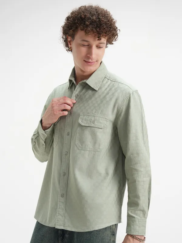 Highlander Men Green Checked Relaxed Fit Casual Shirt