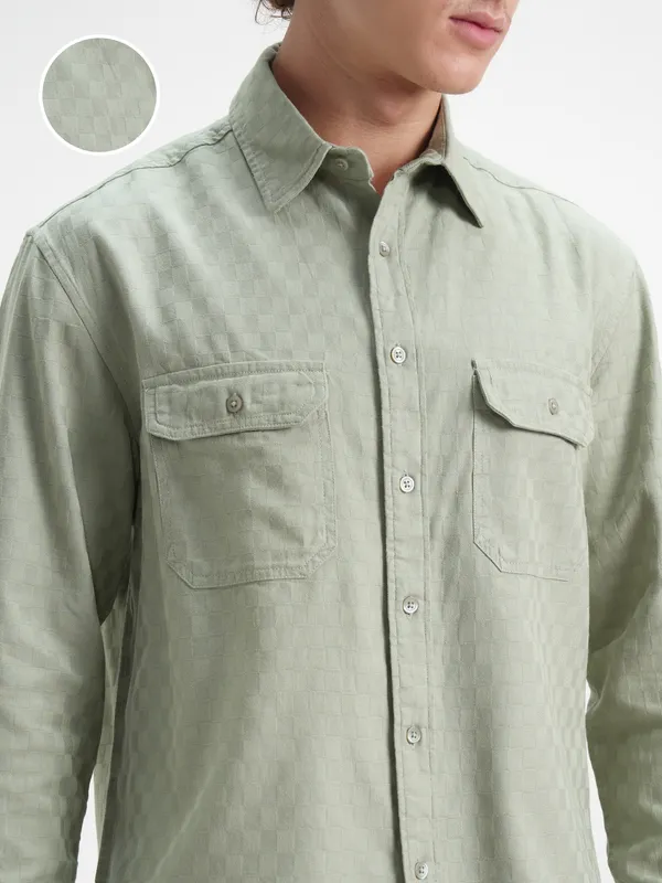 Highlander Men Green Checked Relaxed Fit Casual Shirt