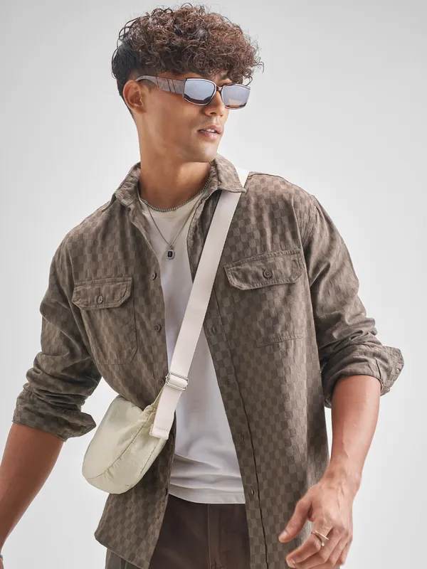 Highlander Men Self Design Relaxed Fit Casual Shirt