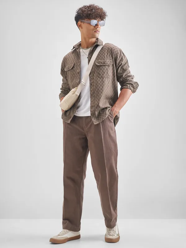 Highlander Men Self Design Relaxed Fit Casual Shirt