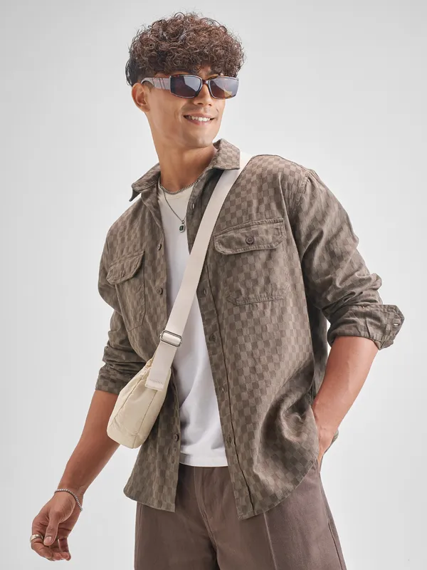 Highlander Men Self Design Relaxed Fit Casual Shirt