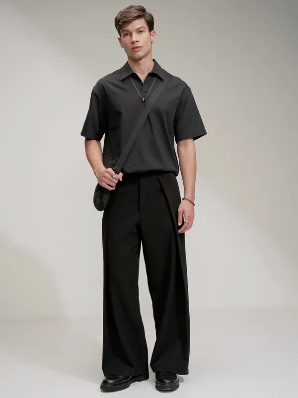 Highlander Men Black Self Design Oversized Fit Casual Shirt