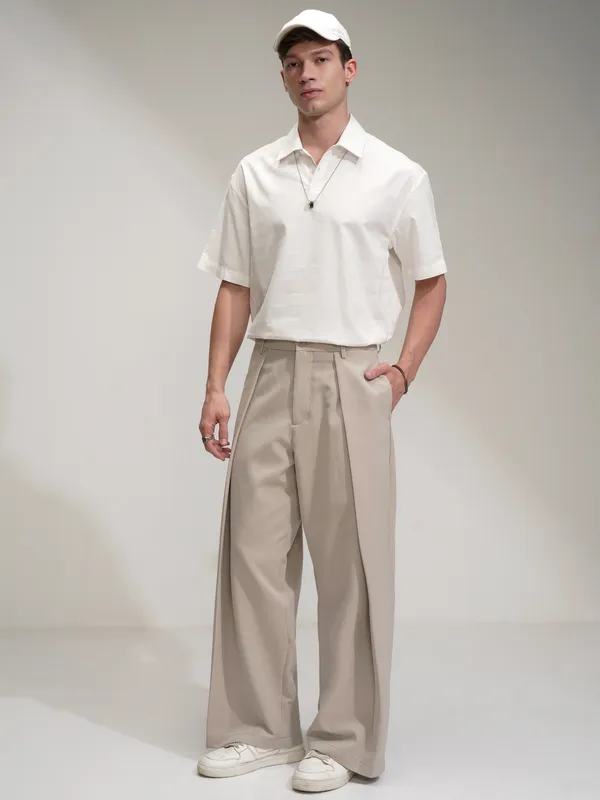 Highlander Men White Self Design Oversized Fit Casual Shirt