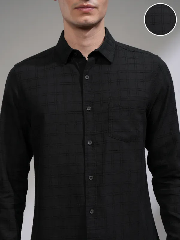 Highlander Men Black Checked Slim Fit Casual Shirt