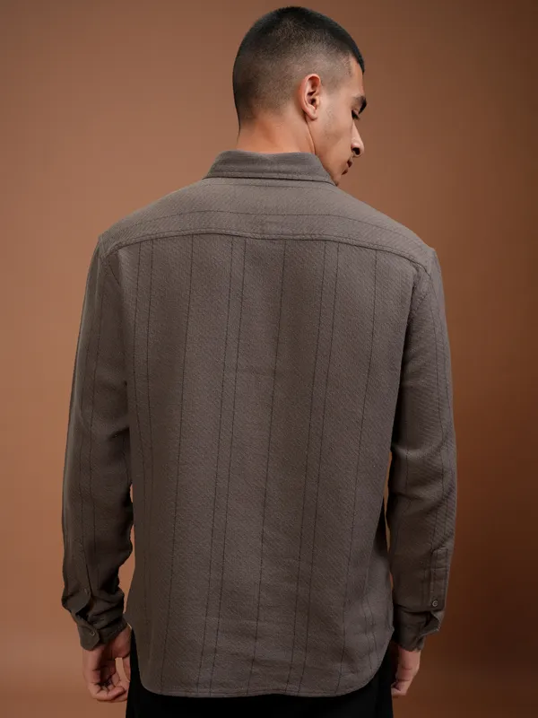 Highlander Men Brown Striped Relaxed Fit Casual Shirt