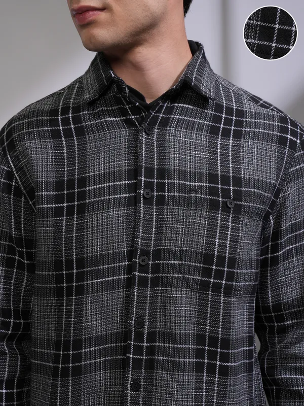 Highlander Men Black Checked Relaxed Fit Casual Shirt