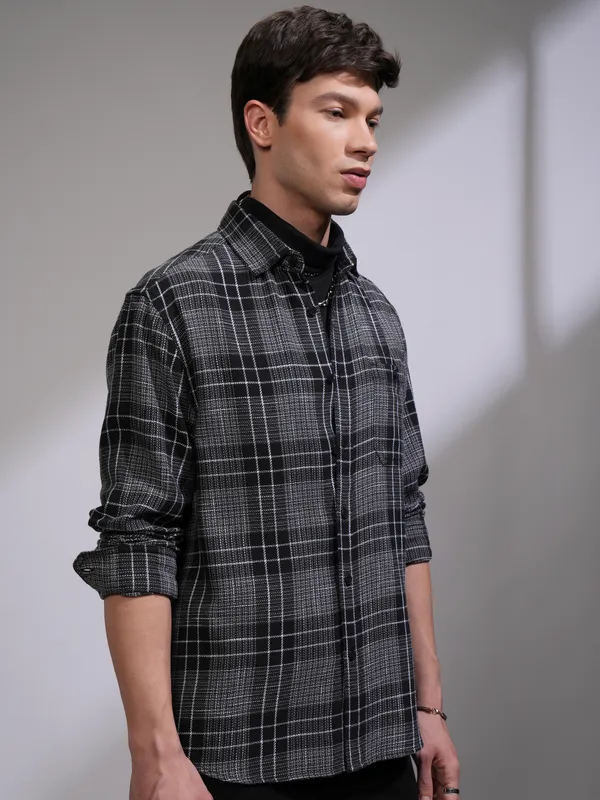 Highlander Men Black Checked Relaxed Fit Casual Shirt