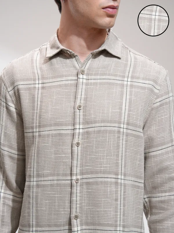 Highlander Men Beige Checked Relaxed Fit Casual Shirt