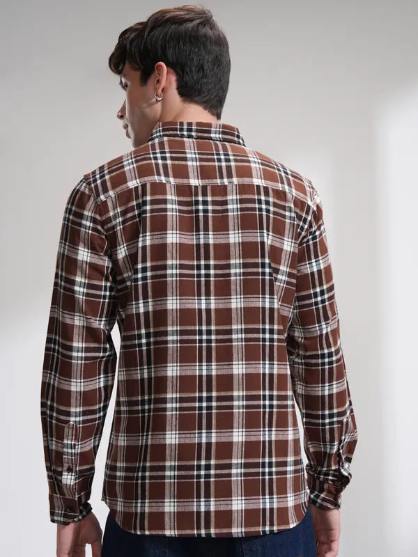 Highlander Men Rust Checked Slim Fit Casual Shirt
