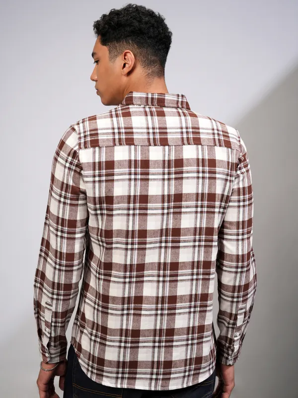 Highlander Men Rust Checked Slim Fit Casual Shirt
