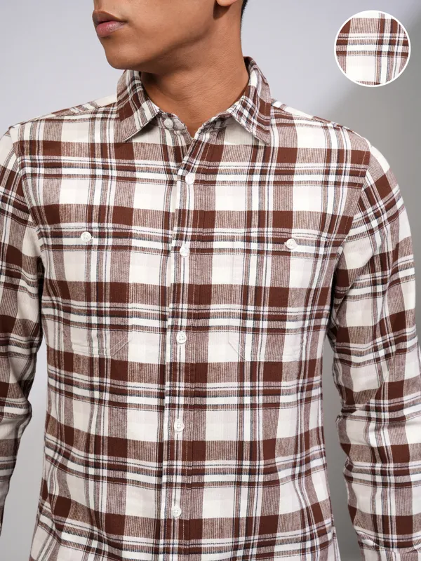 Highlander Men Rust Checked Slim Fit Casual Shirt