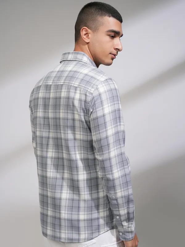 Highlander Men Blue Checked Slim Fit Casual Shirt