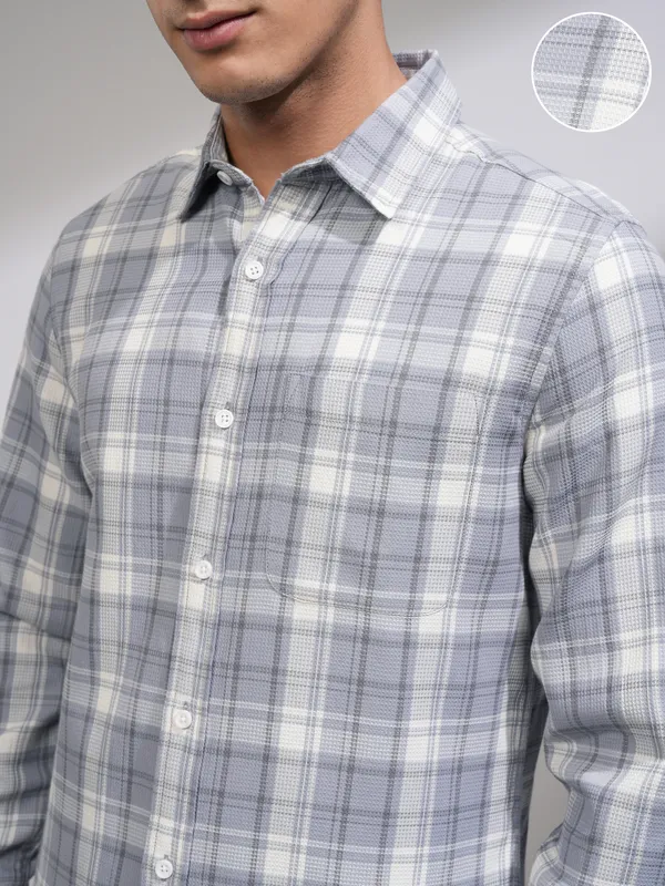 Highlander Men Blue Checked Slim Fit Casual Shirt