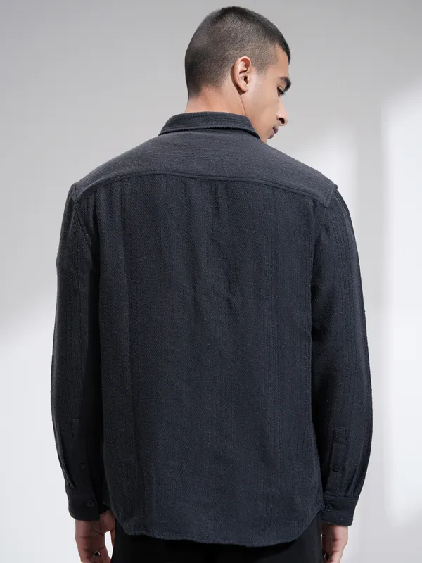 Highlander Men Navy Blue Textured Relaxed Fit Casual Shirt