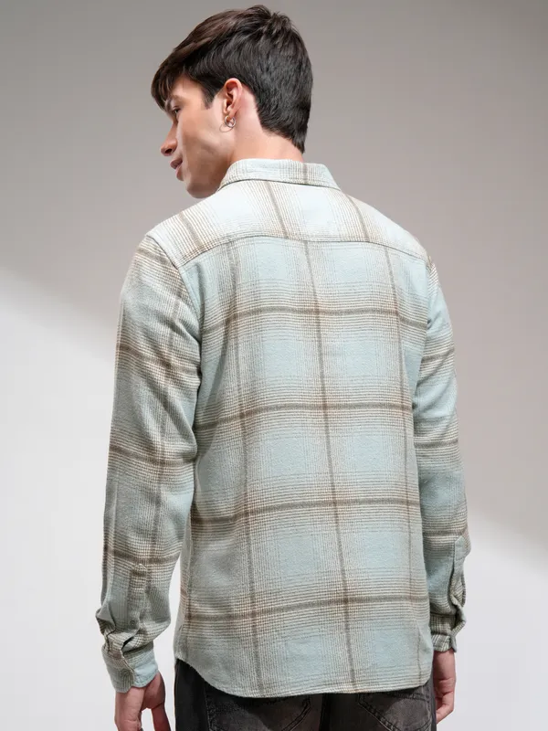 Highlander Men Blue Checked Slim Fit Casual Shirt
