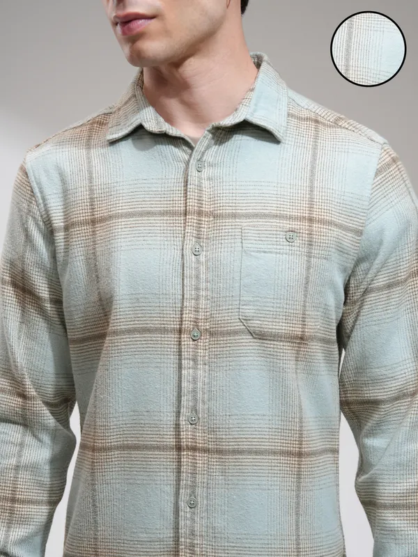 Highlander Men Blue Checked Slim Fit Casual Shirt