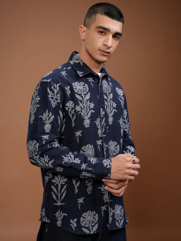 Highlander Men Blue Printed Relaxed Fit Casual Shirt