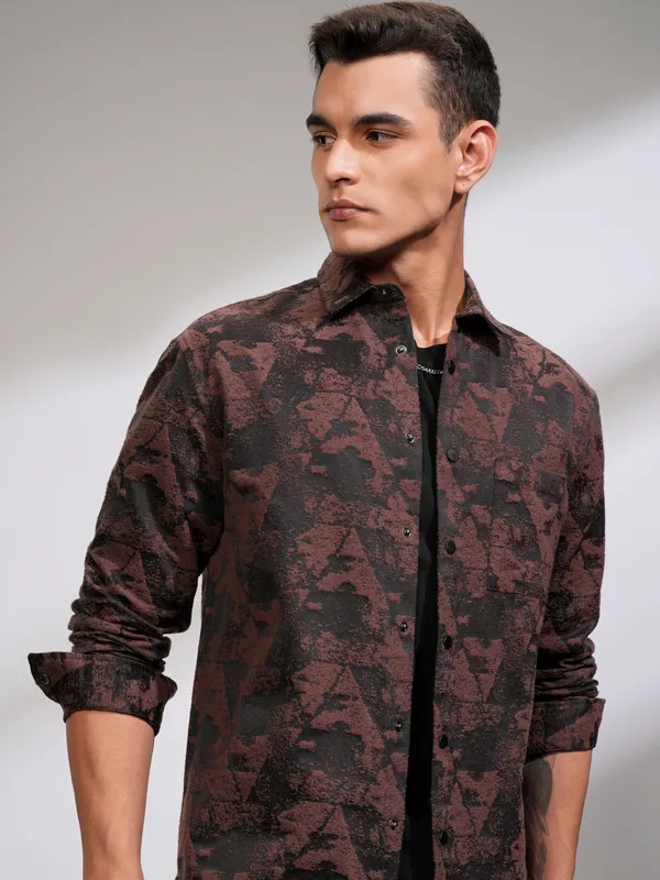 Highlander Men Black Printed Relaxed Fit Casual Shirt