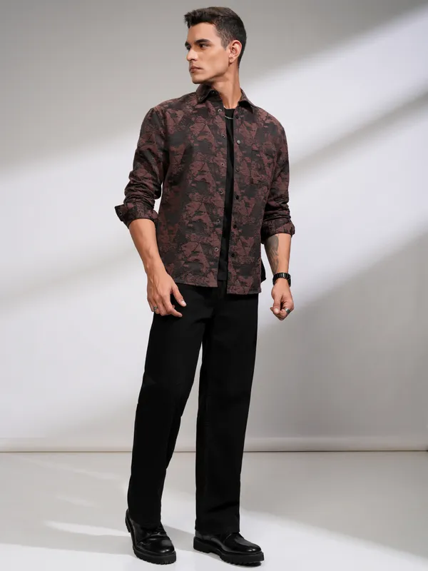 Highlander Men Black Printed Relaxed Fit Casual Shirt