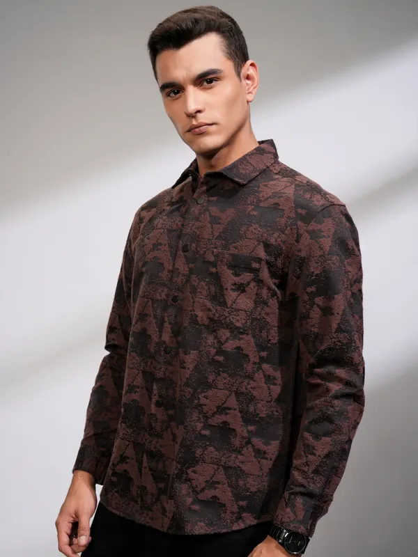 Highlander Men Black Printed Relaxed Fit Casual Shirt
