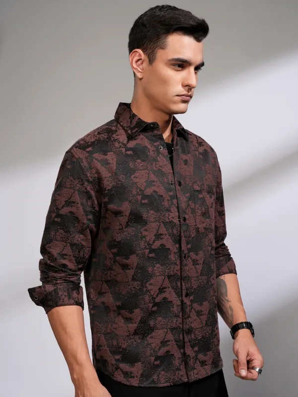 Highlander Men Black Printed Relaxed Fit Casual Shirt
