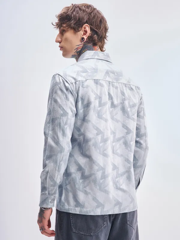 Highlander Men Blue Self Design Relaxed Fit Casual Shirt