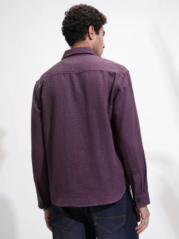 Highlander Men Purple Self Design Relaxed Fit Casual Shirt