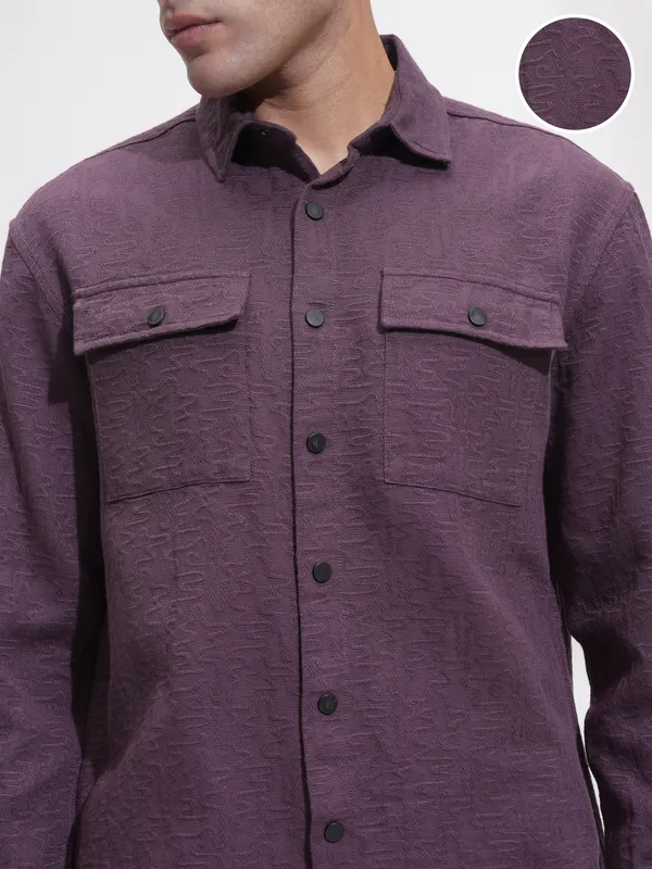 Highlander Men Purple Self Design Relaxed Fit Casual Shirt