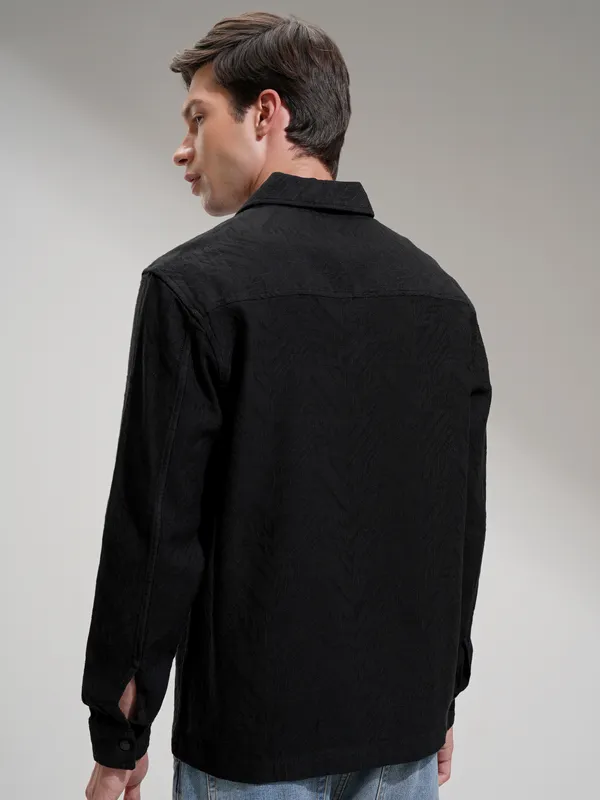 Highlander Men Black Self Design Relaxed Fit Casual Shirt