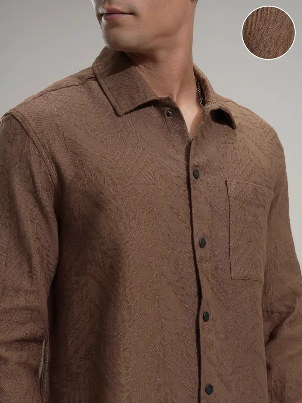 Highlander Men Mustard Self Design Relaxed Fit Casual Shirt