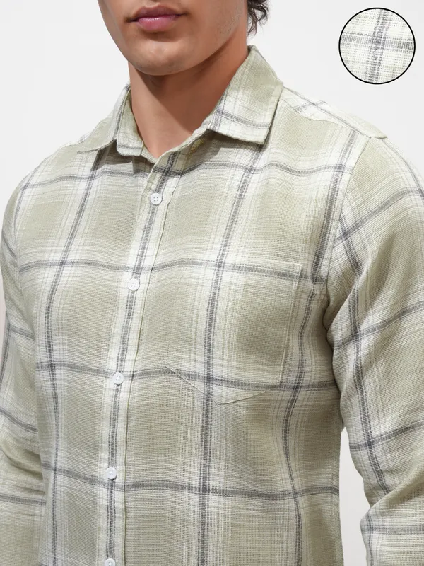 Highlander Men Olive Checked Slim Fit Casual Shirt