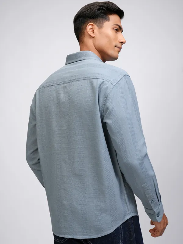Highlander Men Blue Striped Relaxed Fit Casual Shirt