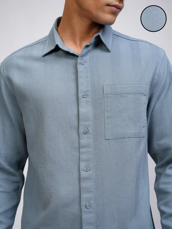 Highlander Men Blue Striped Relaxed Fit Casual Shirt