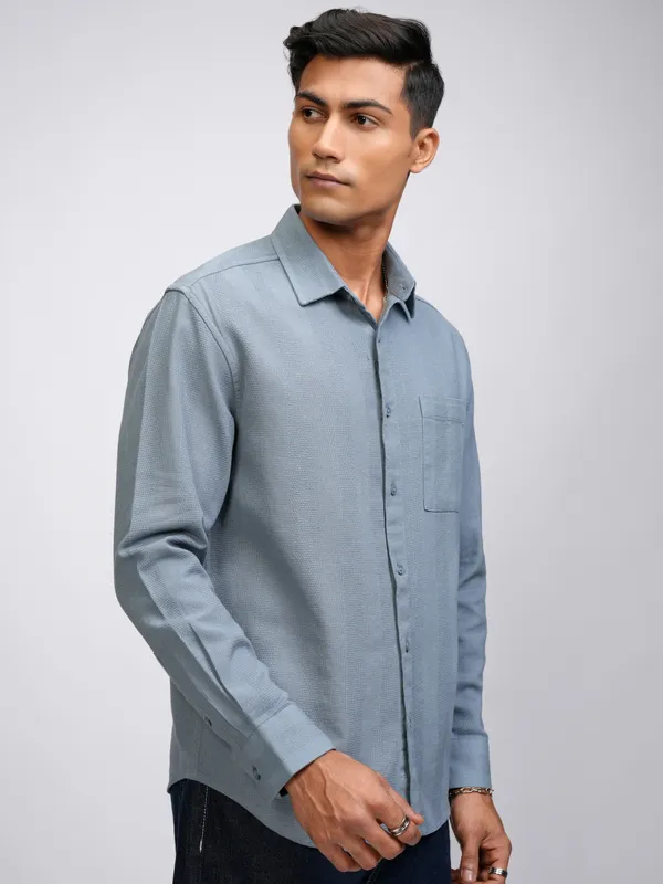 Highlander Men Blue Striped Relaxed Fit Casual Shirt