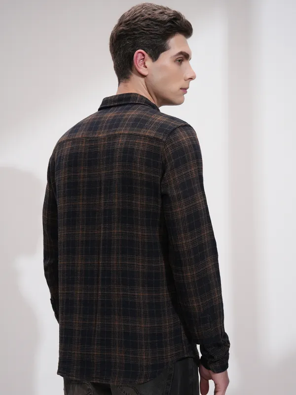 Highlander Men Black Checked Slim Fit Casual Shirt