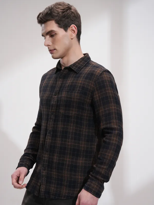 Highlander Men Black Checked Slim Fit Casual Shirt