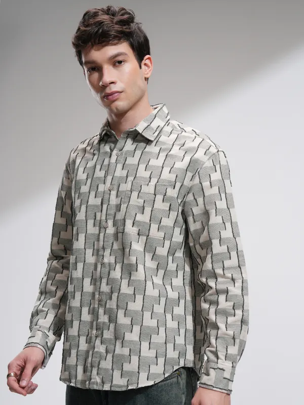 Highlander Men Sage Printed Relaxed Fit Casual Shirt