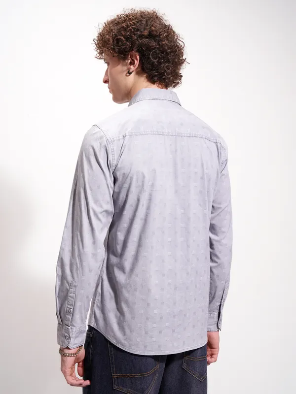 Highlander Men Blue Self Design Oversized Fit Casual Shirt