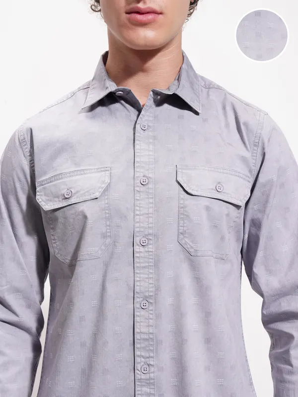 Highlander Men Blue Self Design Oversized Fit Casual Shirt