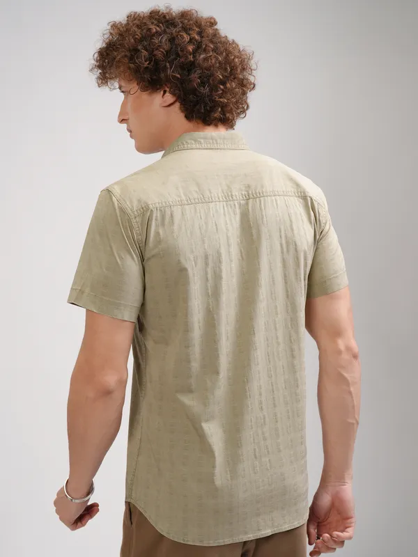 Highlander Men Khaki Printed Slim Fit Casual Shirt