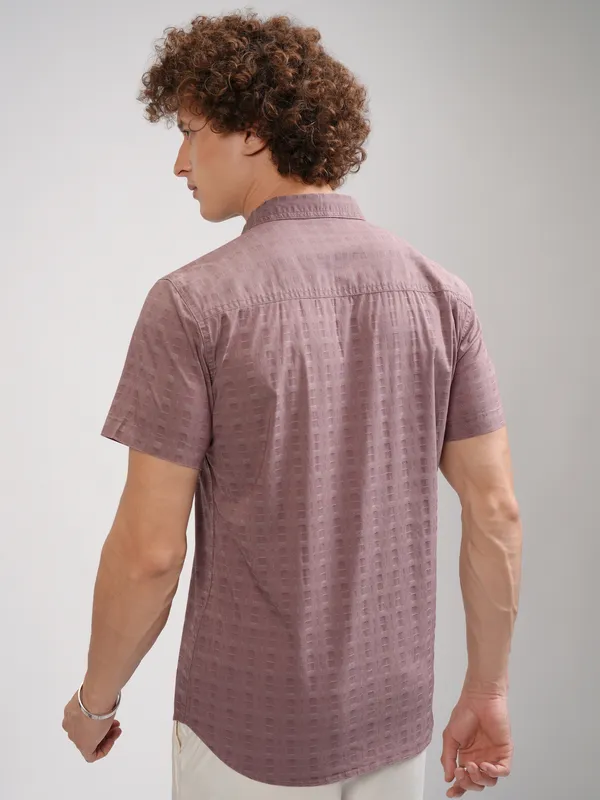 Highlander Men Maroon Textured Slim Fit Casual Shirt