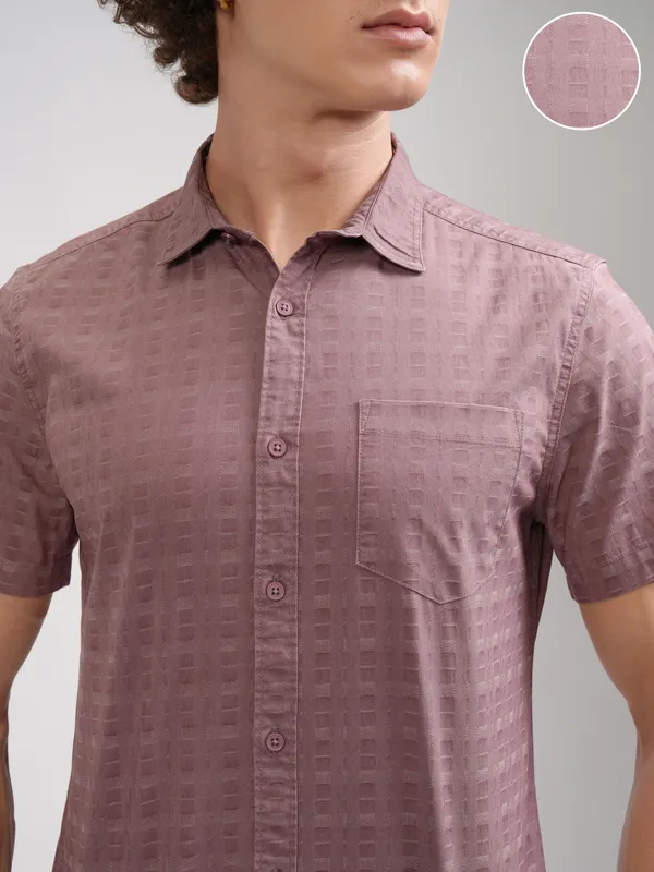 Highlander Men Maroon Textured Slim Fit Casual Shirt