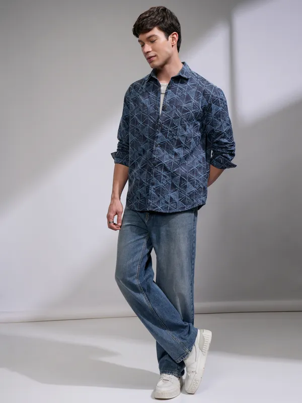 Highlander Men Blue Printed Relaxed Fit Casual Shirt