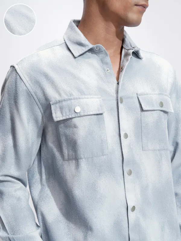 Highlander Men Blue Self Design Relaxed Fit Casual Shirt