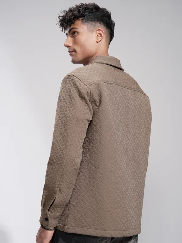 Highlander Men Beige Self Design Relaxed Fit Casual Shirt