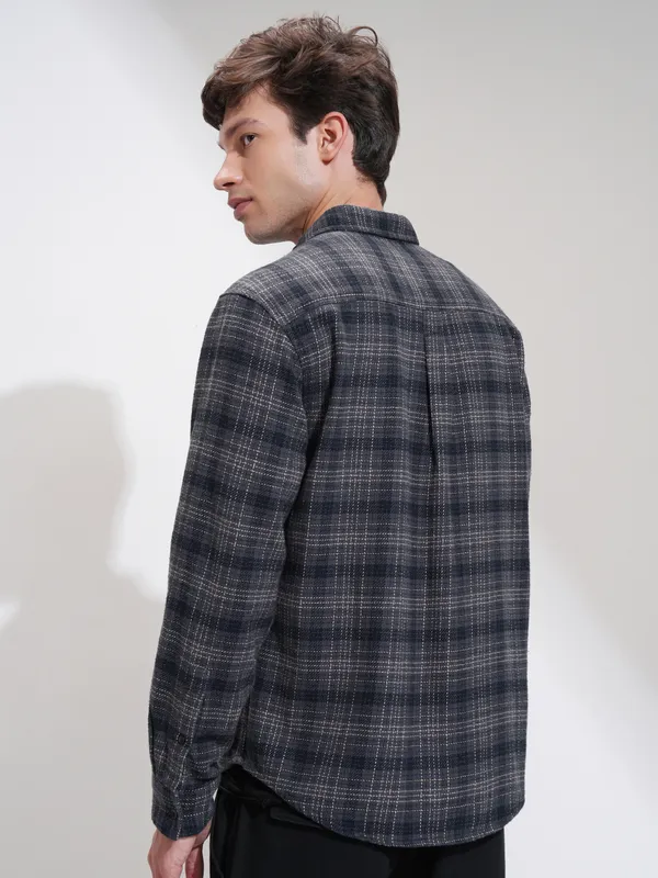 Highlander Men Grey Checked Relaxed Fit Casual Shirt