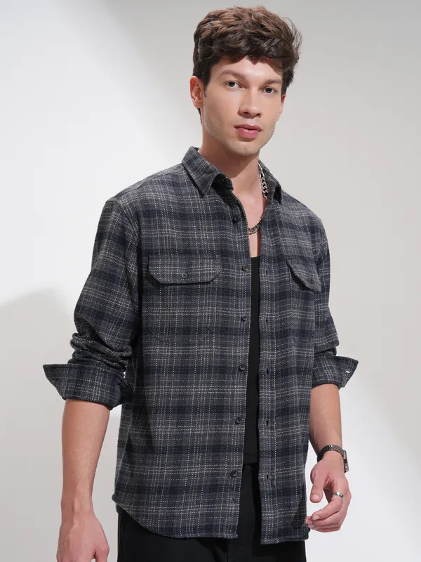 Highlander Men Grey Checked Relaxed Fit Casual Shirt
