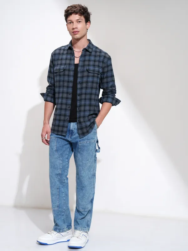 Highlander Men Blue Checked Relaxed Fit Casual Shirt