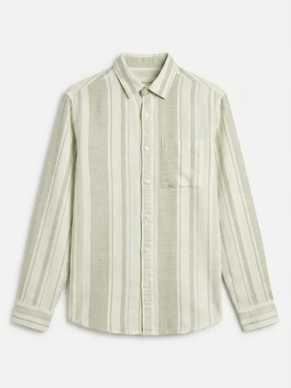 Highlander Men Cream Striped Relaxed Fit Casual Shirt