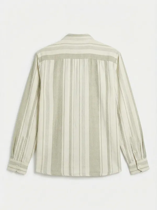 Highlander Men Cream Striped Relaxed Fit Casual Shirt